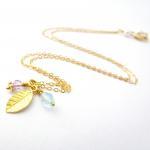 Leaf Charm Necklace in Gold..